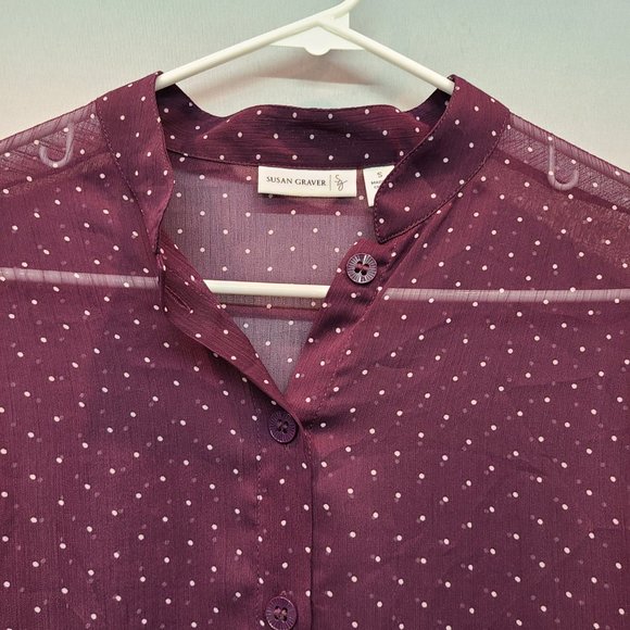 Susan Graver Shirt Long Sleeve Purple Button Down Sheer Blouse Womens Small - Picture 2 of 8